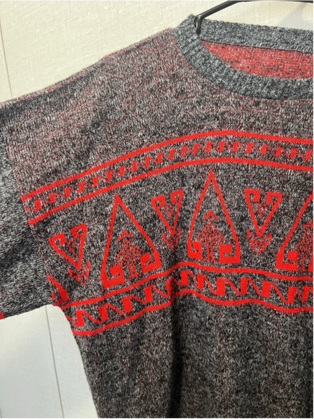 Vintage Red And Grey Geometric Southeastern Oversized Pullover Knit Sweater